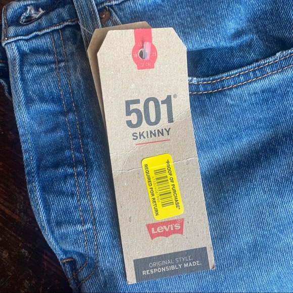 Levi’s 501 medium wash jeans distressed knee high waisted skinny button fly - Picture 3 of 11